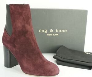 Rag & Bone Agnes Wine Suede Leather Heels Ankle Boots Stretch Chelsea